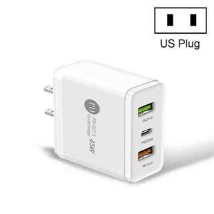 45W PD3.0 + 2 x QC3.0 USB Multi Port Quick Charger, US Plug(White)