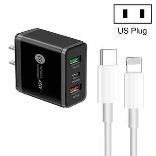 45W PD3.0 + 2 x QC3.0 USB Multi Port Charger with Type-C to 8 Pin Cable, US Plug(Black)