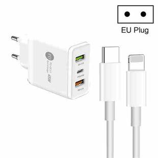 45W PD3.0 + 2 x QC3.0 USB Multi Port Charger with Type-C to 8 Pin Cable, EU Plug(White)