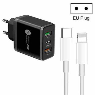 45W PD3.0 + 2 x QC3.0 USB Multi Port Charger with Type-C to 8 Pin Cable, EU Plug(Black)