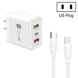 45W PD3.0 + 2 x QC3.0 USB Multi Port Charger with Type-C to Type-C Cable, US Plug(White)