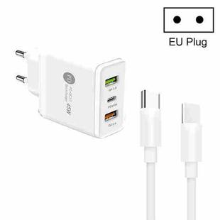 45W PD3.0 + 2 x QC3.0 USB Multi Port Charger with Type-C to Type-C Cable, EU Plug(White)