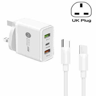45W PD3.0 + 2 x QC3.0 USB Multi Port Charger with Type-C to Type-C Cable, UK Plug(White)