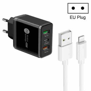 45W PD25W + 2 x QC3.0 USB Multi Port Charger with USB to 8 Pin Cable, EU Plug(Black)