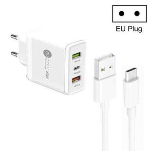 45W PD25W + 2 x QC3.0 USB Multi Port Charger with USB to Type-C Cable, EU Plug(White)