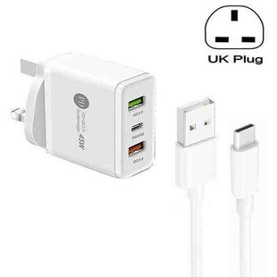 45W PD25W + 2 x QC3.0 USB Multi Port Charger with USB to Type-C Cable, UK Plug(White)