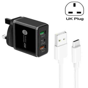 45W PD25W + 2 x QC3.0 USB Multi Port Charger with USB to Type-C Cable, UK Plug(Black)