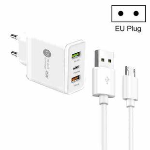 45W PD25W + 2 x QC3.0 USB Multi Port Charger with USB to Micro USB Cable, EU Plug(White)