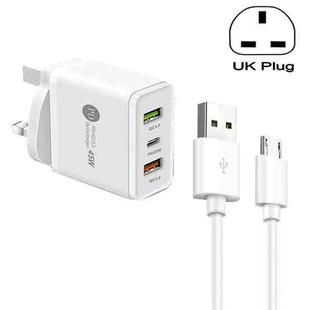 45W PD25W + 2 x QC3.0 USB Multi Port Charger with USB to Micro USB Cable, UK Plug(White)