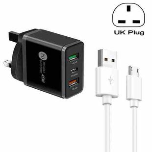 45W PD25W + 2 x QC3.0 USB Multi Port Charger with USB to Micro USB Cable, UK Plug(Black)
