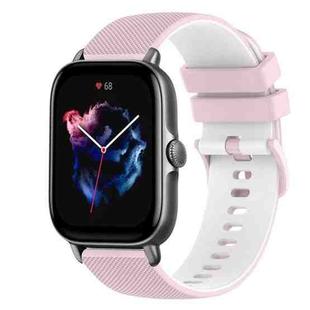 For Amazfit GTS 3 20mm Checkered Two-Color Silicone Watch Band(Pink+White)