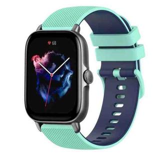 For Amazfit GTS 3 20mm Checkered Two-Color Silicone Watch Band(Teal+Blue)