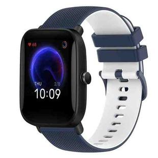 For Amazfit Pop Pro 20mm Checkered Two-Color Silicone Watch Band(Dark Blue+White)