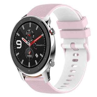 For Amazfit GTR 42mm 20mm Checkered Two-Color Silicone Watch Band(Pink+White)