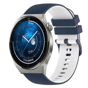 For Huawei Watch GT3 Pro 43mm 20mm Checkered Two-Color Silicone Watch Band(Dark Blue+White)