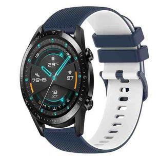 For Huawei Watch GT2 42mm 20mm Checkered Two-Color Silicone Watch Band(Dark Blue+White)