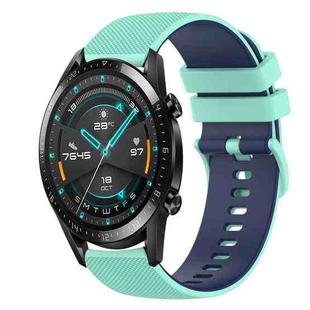 For Huawei Watch GT2 42mm 20mm Checkered Two-Color Silicone Watch Band(Teal+Blue)