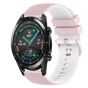 For Huawei Watch 2 20mm Checkered Two-Color Silicone Watch Band(Pink+White)