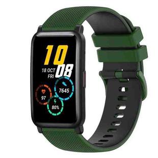 For Honor Watch ES 20mm Checkered Two-Color Silicone Watch Band(Amy Green+Black)