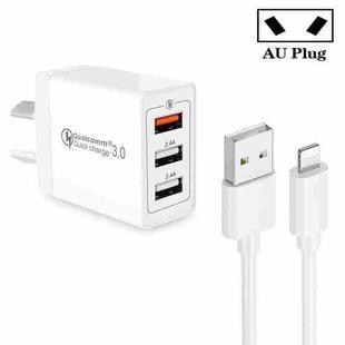 SDC-30W QC3.0 USB + 2 x USB2.0 Port Quick Charger with USB to 8 Pin Cable, AU Plug