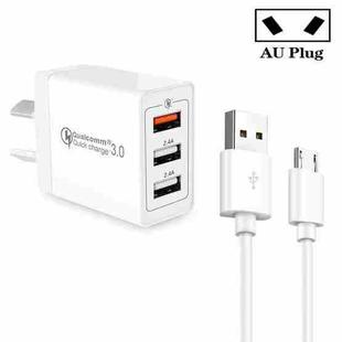 SDC-30W QC3.0 USB + 2 x USB2.0 Port Quick Charger with USB to Micro USB  Cable, AU Plug