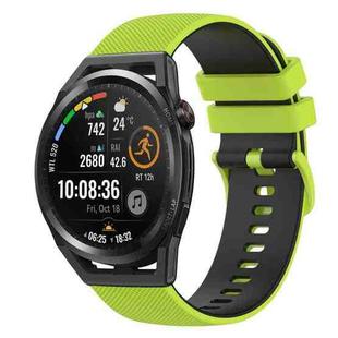 For Huawei Watch GT Runner 22mm Checkered Two-Color Silicone Watch Band(Lime Green+Black)