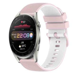 For Huawei Watch 3 Pro 22mm Checkered Two-Color Silicone Watch Band(Pink+White)