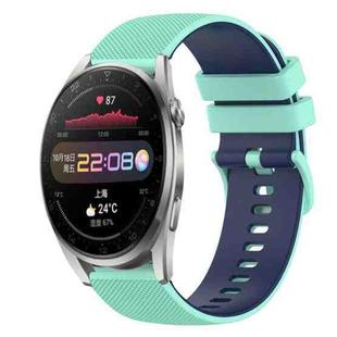 For Huawei Watch 3 Pro 22mm Checkered Two-Color Silicone Watch Band(Teal+Blue)