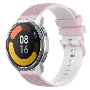 For Xiaomi Watch Color 2 22mm Checkered Two-Color Silicone Watch Band(Pink+White)