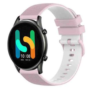 For  Xiaomi Haylou RT2 LS10 22mm Checkered Two-Color Silicone Watch Band(Pink+White)