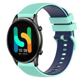For  Xiaomi Haylou RT2 LS10 22mm Checkered Two-Color Silicone Watch Band(Teal+Blue)