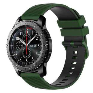For Samsung Gear S3 Frontier 22mm Checkered Two-Color Silicone Watch Band(Amy Green+Black)
