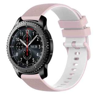 For Samsung Gear S3 Frontier 22mm Checkered Two-Color Silicone Watch Band(Pink+White)