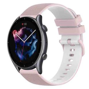 For Amazfit GTR 3 22mm Checkered Two-Color Silicone Watch Band(Pink+White)