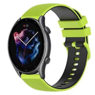 For Amazfit GTR 3 Pro 22mm Checkered Two-Color Silicone Watch Band(Lime Green+Black)