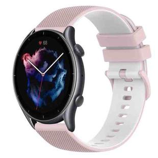 For Amazfit GTR 3 Pro 22mm Checkered Two-Color Silicone Watch Band(Pink+White)