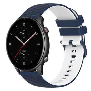 For Amazfit GTR 2e 22mm Checkered Two-Color Silicone Watch Band(Dark Blue+White)