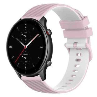 For Amazfit GTR 2e 22mm Checkered Two-Color Silicone Watch Band(Pink+White)