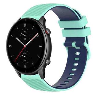 For Amazfit GTR 2e 22mm Checkered Two-Color Silicone Watch Band(Teal+Blue)