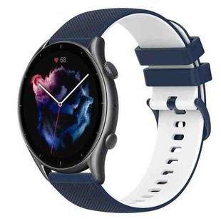 For Amazfit 3 22mm Checkered Two-Color Silicone Watch Band(Dark Blue+White)