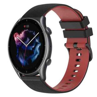 For Amazfit 3 22mm Checkered Two-Color Silicone Watch Band(Black+Red)