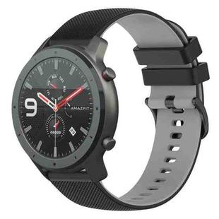 For Amazfit GTR 47mm 22mm Checkered Two-Color Silicone Watch Band(Black+Grey)