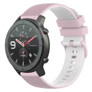 For Amazfit GTR 47mm 22mm Checkered Two-Color Silicone Watch Band(Pink+White)