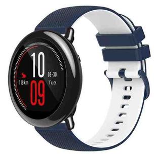 For Amazfit Pace 22mm Checkered Two-Color Silicone Watch Band(Dark Blue+White)