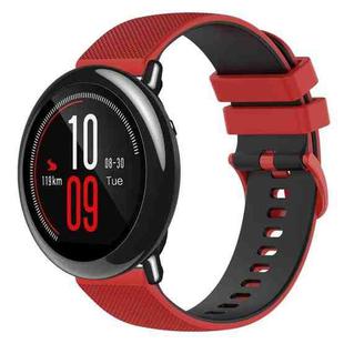 For Amazfit Pace 22mm Checkered Two-Color Silicone Watch Band(Red+Black)