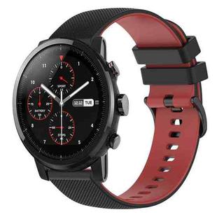 For Amazfit Stratos 22mm Checkered Two-Color Silicone Watch Band(Black+Red)