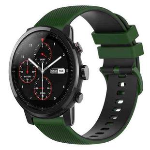 For Amazfit Stratos 22mm Checkered Two-Color Silicone Watch Band(Amy Green+Black)