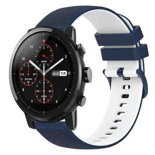 For Amazfit 2 Stratos 22mm Checkered Two-Color Silicone Watch Band(Dark Blue+White)