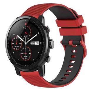 For Amazfit 2 Stratos 22mm Checkered Two-Color Silicone Watch Band(Red+Black)