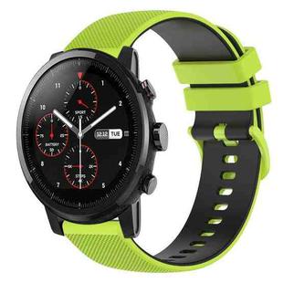 For Amazfit 2 Stratos 22mm Checkered Two-Color Silicone Watch Band(Lime Green+Black)
